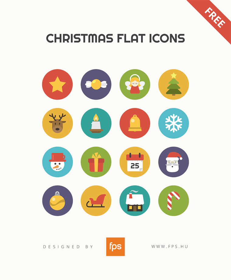 Christmas Flat Icons with light gray background