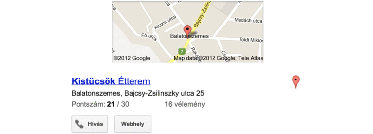 Kistücsök Étterem Google találatként képernyőkép