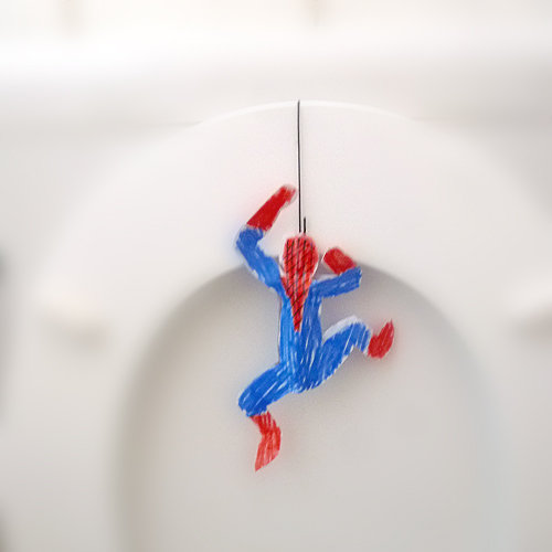 pókember mászik a WC ülőkén