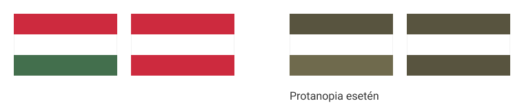 magyar és osztrák zászlók színesen és protanopia esetén