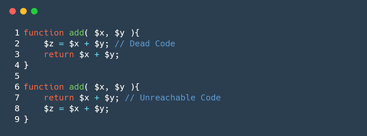 dead and unreachable code